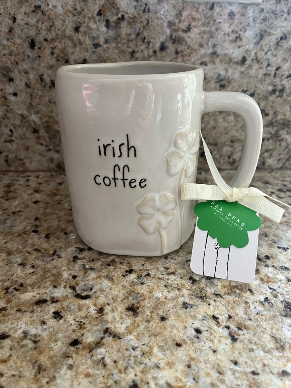 Rae Dunn Cream Ceramic Mug with Shamrock Irish Coffee